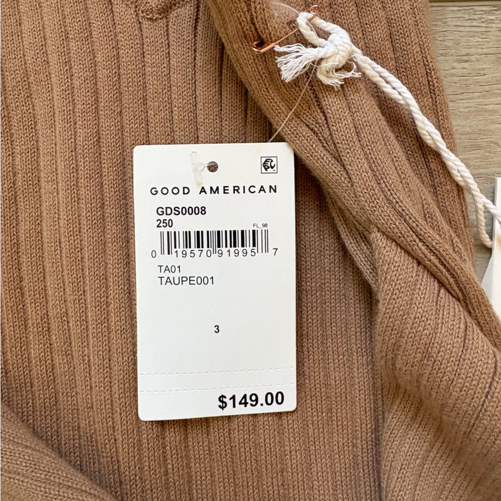 Good American Belted Bodycon Tan Knit Midi Dress NWT - Picture 3 of 6